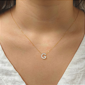 Colar Ouro 18k Letra "G" Madrepérola na Corrente Zeta