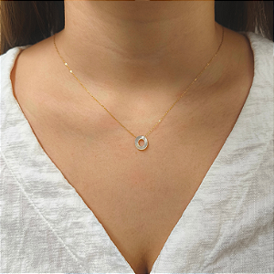 Colar Ouro 18k Letra "O" Madrepérola na Corrente Zeta