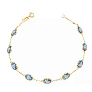 Pulseira Ouro 18k Oval Azul Claro Espaçada