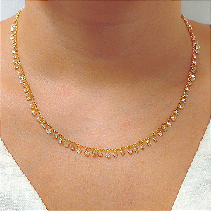 Colar Ouro 18k Corações Pendentes