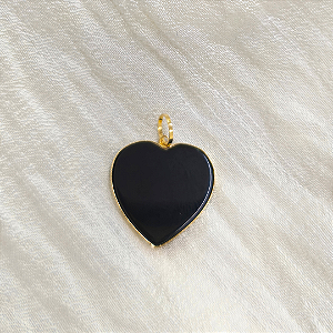 Pingente Ouro 18K Coração Ônix 15mm