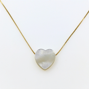Colar Ouro 18k Coração Madrepérola na Corrente Veneziana - 50cm