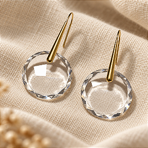 Brinco Lua de Cristal em Ouro 18k
