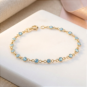 Pulseira Ouro 18k Pedrinhas Azul Juntinhas - Infantil