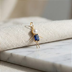 Pingente Filhos Ouro 18k Menino Azul Escuro