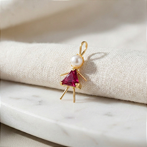 Pingente Filhos Ouro 18k Menina Vermelha