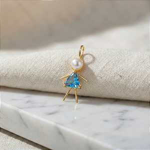 Pingente Filhos Ouro 18k Menina Azul