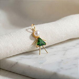 Pingente Filhos Ouro 18k Menina Verde Esmeralda