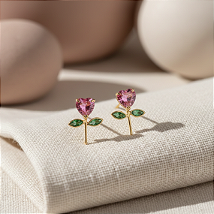 Brinco Tulipa Rosa em Ouro 18k