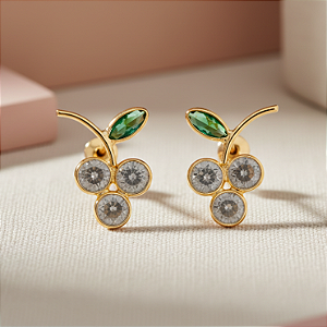 Brinco Uvinha Branca em Ouro 18k