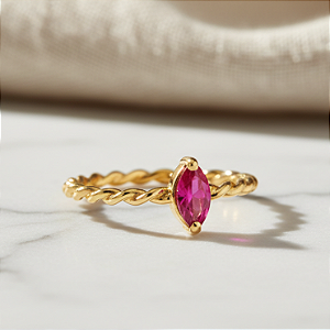 Anel Marquise Rosa em Ouro 18k
