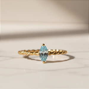 Anel Marquise Azul em Ouro 18k