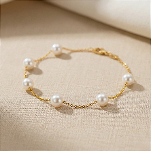 Pulseira Ouro 18k Pérolas Naturais 6mm