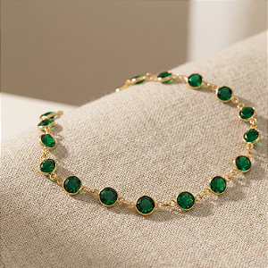 Pulseira Ouro 18k com Pedras Verde Esmeralda
