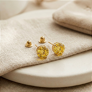 Brinco Ouro 18k Ponto de Luz Redonda 6mm Amarelo