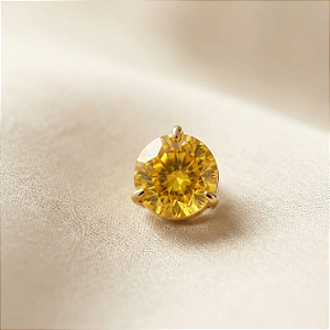 Pingente Ouro 18k Ponto de Luz Redonda 6mm Zircônia Amarela