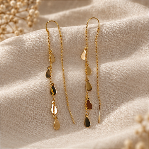 Brinco Gancho Medalhas Gotas Ouro 18k