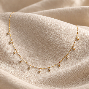 Colar Ouro 18k com Pérolas Pendentes