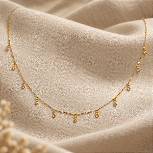 Colar Ouro 18k com Pedras 2,5mm Pendentes
