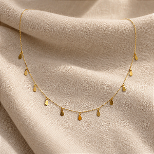 Colar Ouro 18k com Medalhas Gotas Pendentes