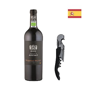 Vinho Castillo de Aresan Tempranillo Tinto + Saca-Rolhas de Inox 2 Estágios 13cmX2cm Wolff Preto
