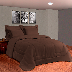 Kit Edredom 6 Peças Casal Queen 2,40 X 2,20 Metros Matelado Marrom Casa Dona