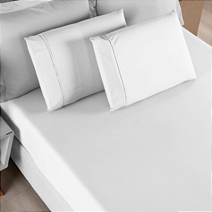 Jogo de Cama 3 Peças Ponto Palito Casal 400 Fios 1,88 X 1,38 Metros Branco Casa Dona