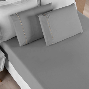 Jogo de Cama 3 Peças Ponto Palito King 400 Fios 2,00 X 1,90 Metros Prata Casa Dona