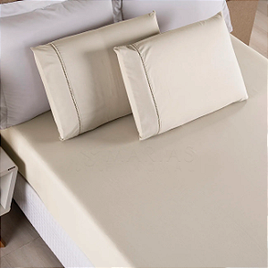 Jogo de Cama 3 Peças Ponto Palito King 400 Fios 2,00 X 1,90 Metros Bege Casa Dona