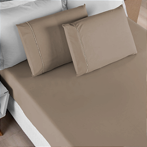 Jogo de Cama 3 Peças Ponto Palito King 400 Fios 2,00 X 1,90 Metros Areia Casa Dona