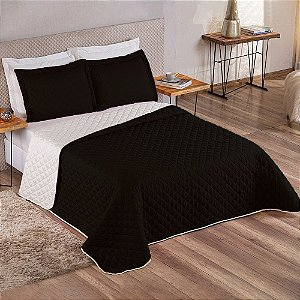 Kit Cobre Leito 3 Peças Luiza Queen Dupla Face Matelado 2,40 X 2,20 Metros Preto e Bege Casa Dona