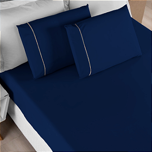 Jogo de Cama 3 Peças Ponto Palito King 400 Fios 2,02 X 1,93 Metros Azul Casa Dona