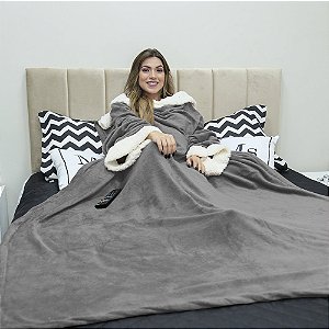 Kit com 2 Cobertores com Mangas Cinza Casa Dona