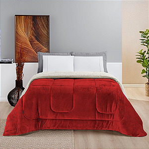 Coberdrom Casal Queen Toque Lã de Carneiro Sherpa/manta Vermelho
