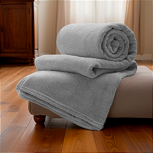 Cobertor Casal Manta Microfibra Fleece  Cinza claro