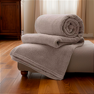 Cobertor Casal Manta Microfibra Fleece Bege
