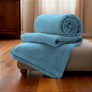 Cobertor Casal Manta Microfibra Fleece Azul Claro