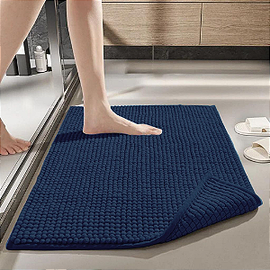 Tapete para banheiro bolinha microfibra Absorvente Azul Marinho 40 x 60 Cm