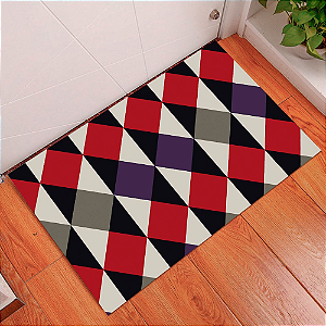 Capacho Geométrico Antiderrapante Vermelho e Roxo 45 X 75 Cm