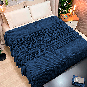 Cobertor Manta Casal Luster 2,00 x 1,80 Canelada Macio Azul Marinho