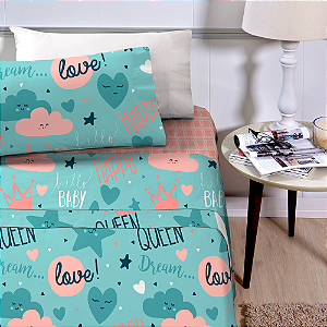 Jogo de Cama Solteiro Infantil 3 Peças Lençol com Elástico Love