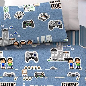 Jogo de Cama Solteiro Infantil 3 Peças Lençol com Elástico Game Over