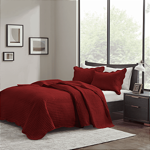 Cobre Leito Colcha Mosaico Vermelho 3 Peças Micro Percal 150 Fios Matelado King 2,60 x 2,80 Metros