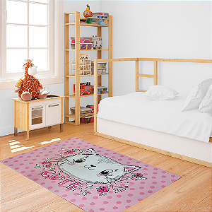 Tapete Infantil de Atividades para Quarto 100cm x 140cm Antiderrapante Gatinho Rosa