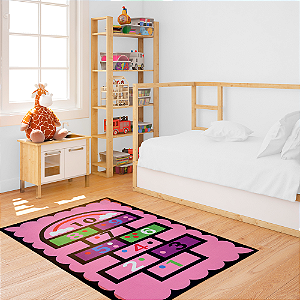 Tapete Infantil de Atividades para Quarto 100cm x 140cm Antiderrapante Amarelinha Rosa