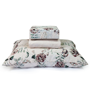 Jogo de Cama Lençol Solteiro Percal 200 Fios Estampado Floral Rosa  Microtec 03 Peças Toque Macio
