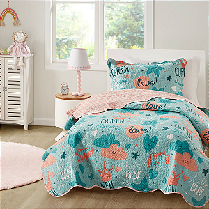 Kit Cobre Leito Colcha Studio Mix Solteiro 2 Peças Micropercal 150 Fios Love Infantil