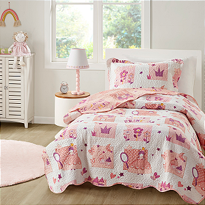 Kit Cobre Leito Colcha Studio Mix Solteiro 2 Peças Micropercal 150 Fios Princesas Infantil