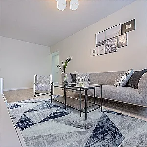 Tapete Sala Quarto Antiderrapante Berlim  1,40m x 2,00m Estampado Abstrato Azul e Cinza
