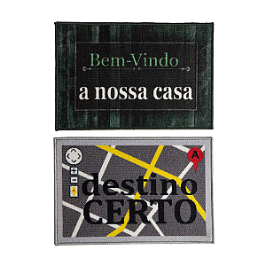 Kit 2 Tapetes Capacho Antiderrapante Porta Entrada 40x60 Cm Bem Vindo Emborrachado Verde e Cinza
